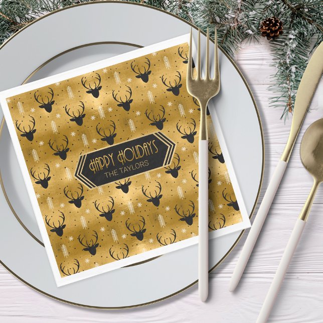Serviette En Papier Cerfs Antlers Flèches Motif de Noël Gold ID861 (Créateur téléchargé)
