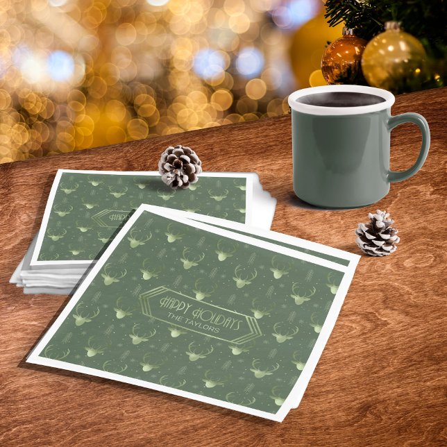 Serviette En Papier Cerfs Antlers Motif de Noël Green ID861 (Créateur téléchargé)