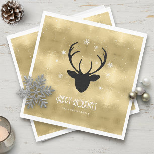 Serviette En Papier Cerfs Antlers Silhouette & Flakes Gold ID861