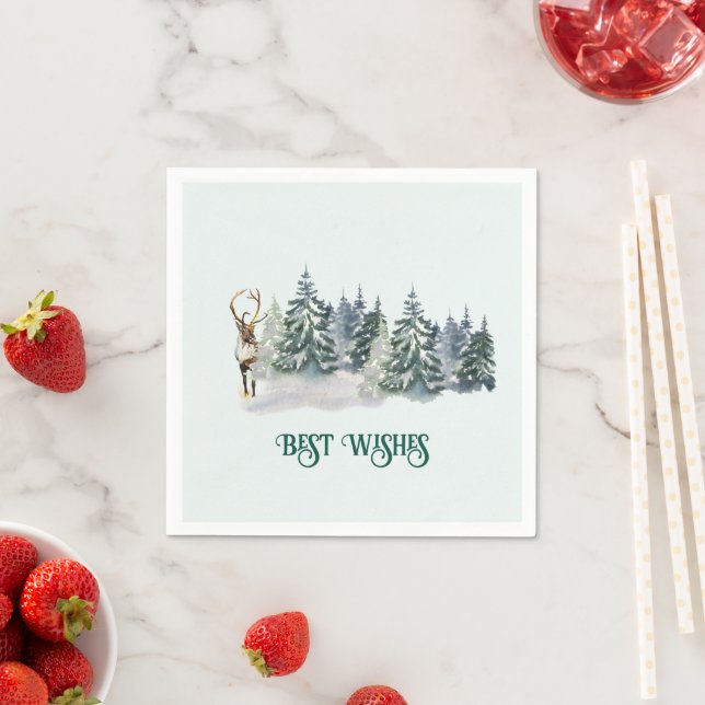Serviette En Papier Cerfs et arbres de Noël (En situation)
