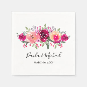 Serviette En Papier Cerise Aquarelle Floral Cocktail Napkin