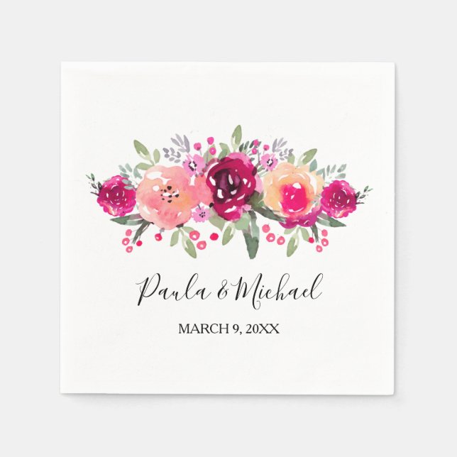 Serviette En Papier Cerise Aquarelle Floral Cocktail Napkin (Devant)