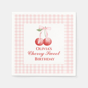 Serviette En Papier Cerise Douce anniversaire Ruban Rose Gingham