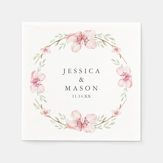 Serviette En Papier Cerise en fleurs Mariage Cocktail Napkins (Devant)