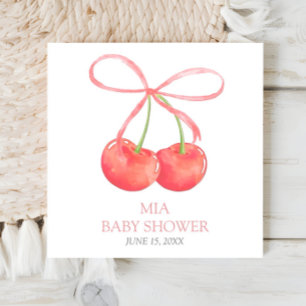 Serviette En Papier Cerise et ruban rose Baby shower fille d'aquarelle