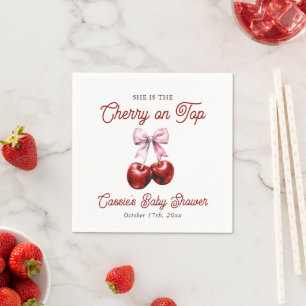 Serviette En Papier Cerise moderne sur le Baby shower en bois rose sup
