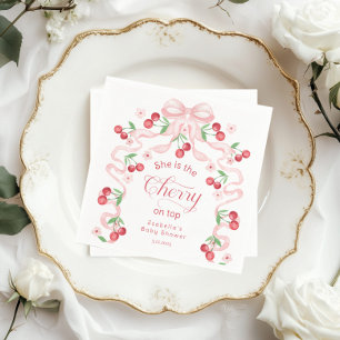 Serviette En Papier Cerise sur le Baby shower de coquette Bow rose