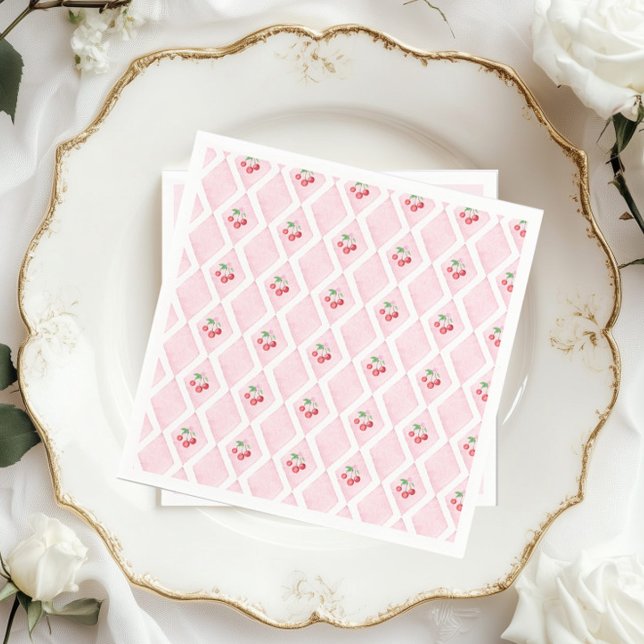 Serviette En Papier Cerise sur le Baby shower de coquette rose Aquarel (Créateur téléchargé)