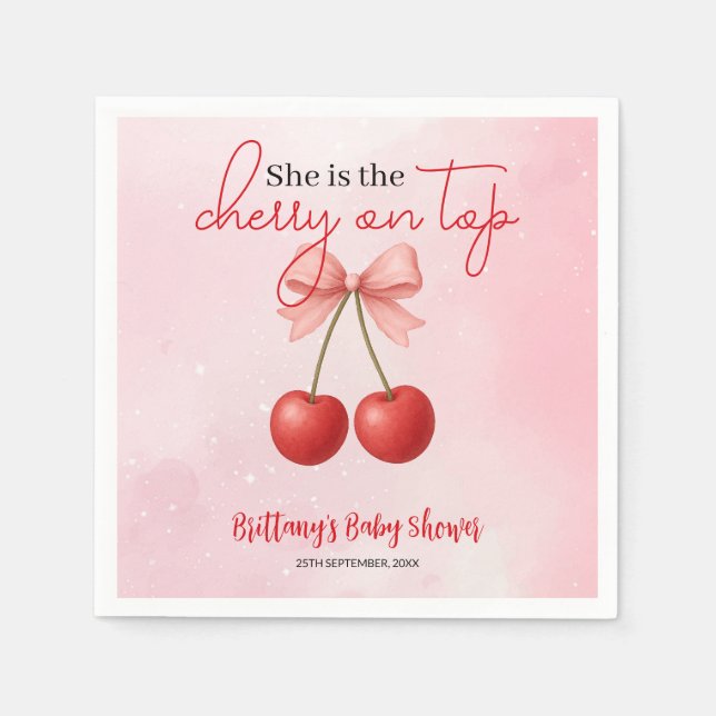 Serviette En Papier Cerise sur le Baby shower de fille rose supérieur (Devant)