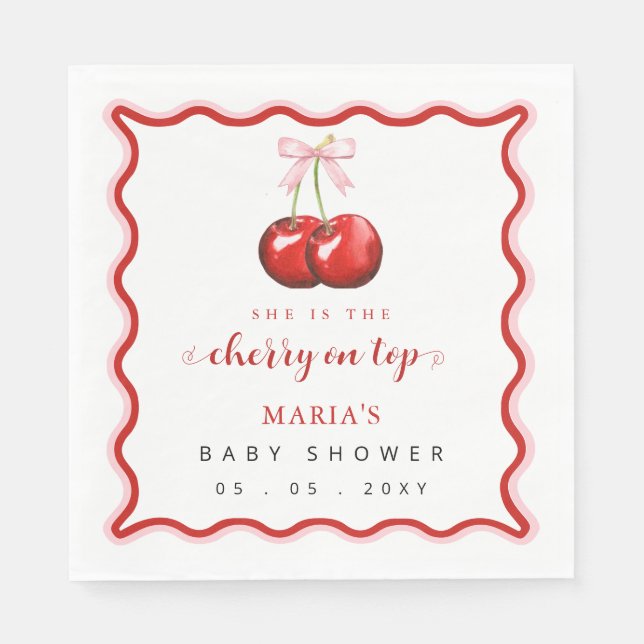 Serviette En Papier Cerise sur le dessus Coquette Baby shower de fille (Devant)
