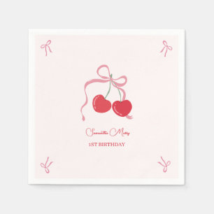 Serviette En Papier Cerise sur le dessus Pink Bow Anniversaire