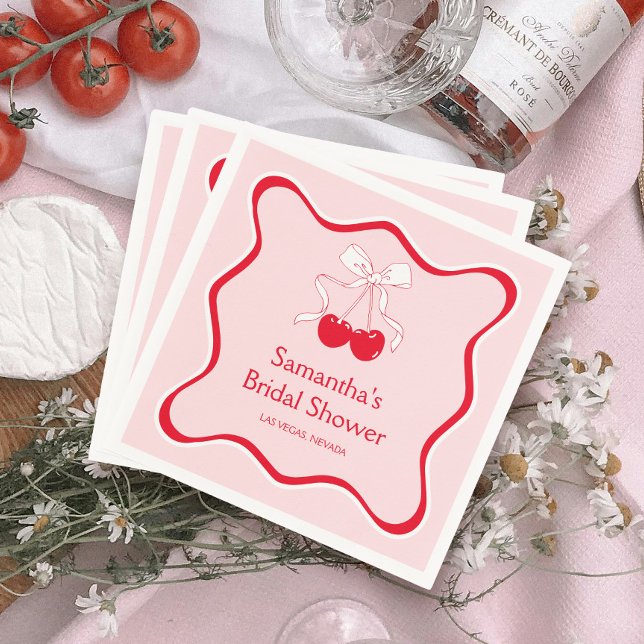 Serviette En Papier Cerise Sur le gâteau Soirée de Mariée à l'Arc-en-C (Créateur téléchargé)