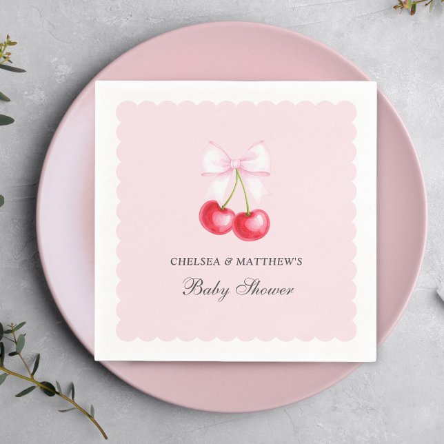 Serviette En Papier Cerise Whimsical Sur Le Baby shower Fille Top (Créateur téléchargé)