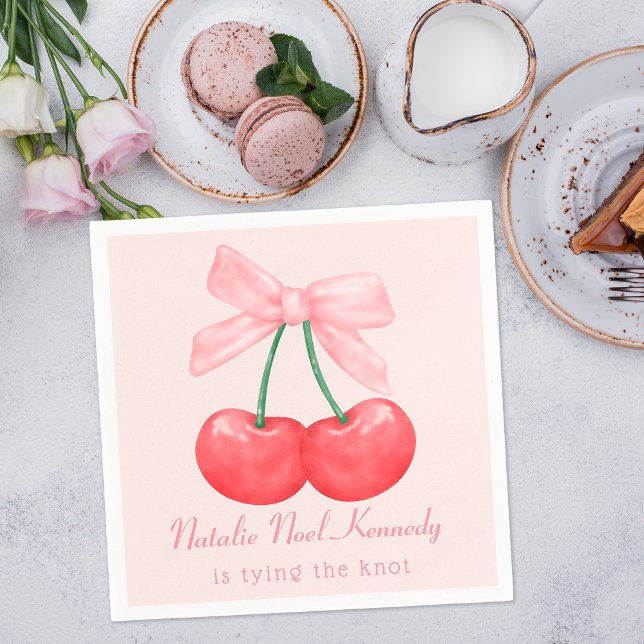 Serviette En Papier Cerises à nœud papillon rose coquette esthétique é (Créateur téléchargé)