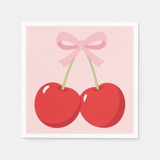 Serviette En Papier Cerises avec Coquette Bow Rose Anniversaire (Devant)