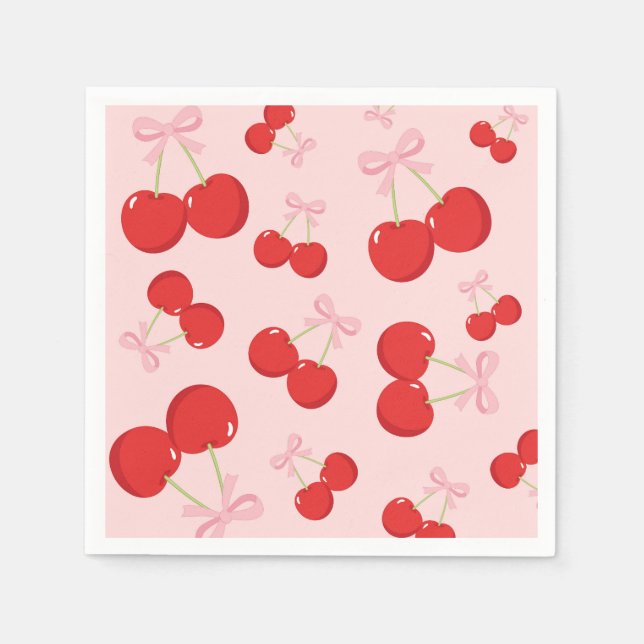Serviette En Papier Cerises avec Coquette Bow Rose Anniversaire (Devant)