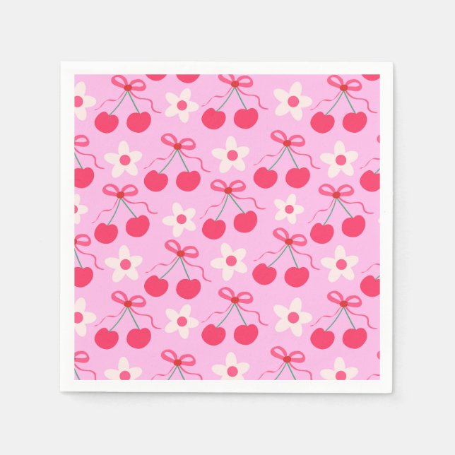 Serviette En Papier Cerises coquette avec des vaches rouges et des fle (Devant)