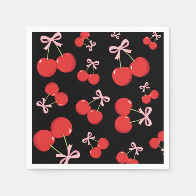 Serviette En Papier Cerises noires Pink Bow Coquette fête d'anniversai (Devant)