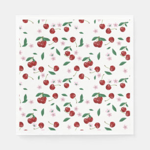 Serviette En Papier Cerises rouges botaniques Verdure et fleurs