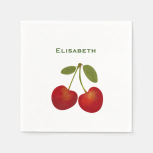 Serviette En Papier Cerises rouges nom personnalisé 