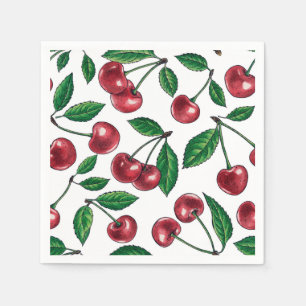 Serviette En Papier Cerises rouges sur blanc