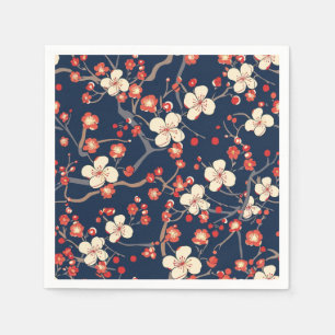 Serviette En Papier Cerisier Fleur Japonais Floral Rouge Marine