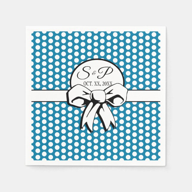 Serviette En Papier Cerulean bleu Polka point blanc Bow personnalisé (Devant)