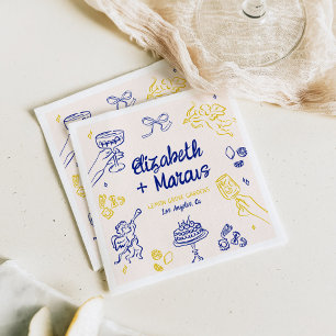 Serviette En Papier C'est Amore ! Fiançailles italien bleu et jaune