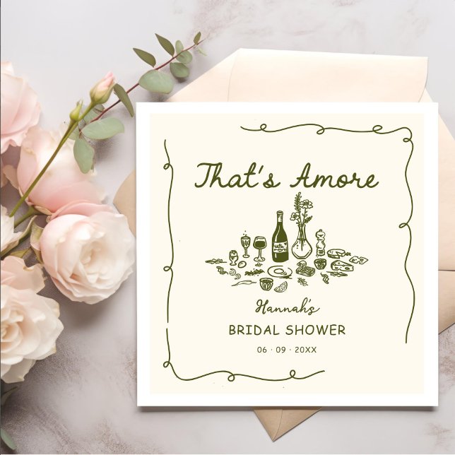 Serviette En Papier C'est Amore Italien Drawn Engagemen Fête des marié (Créateur téléchargé)