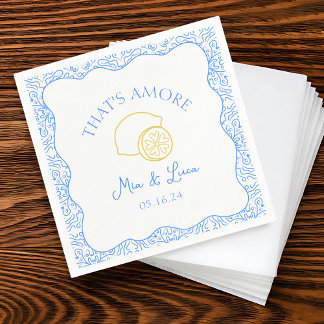 Serviette En Papier C'est Amore Lemon Blue Tiles Amalfi Italie Mariage