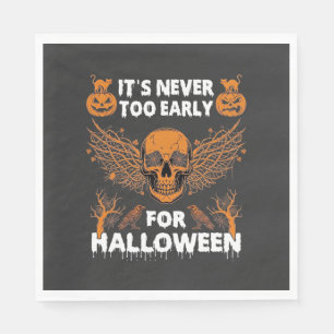 Serviette En Papier C'est Jamais Trop Tôt Halloween Crâne Vigne Ailes_