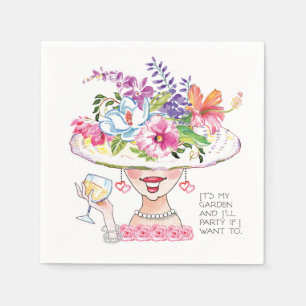 Serviette En Papier C'est My Garden et je fêterai avec du vin blanc