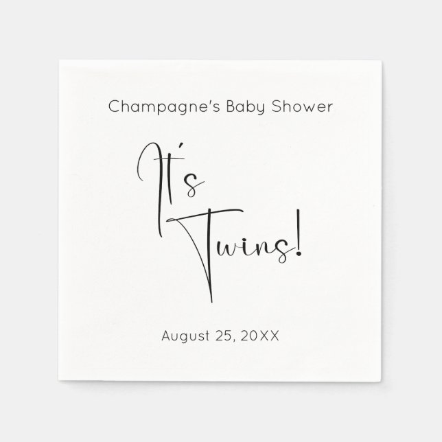 Serviette En Papier C'est Twins Modern Script Baby shower (Devant)