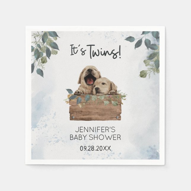 Serviette En Papier C'est Twins ! Puppies Baby shower aquarelle servie (Devant)