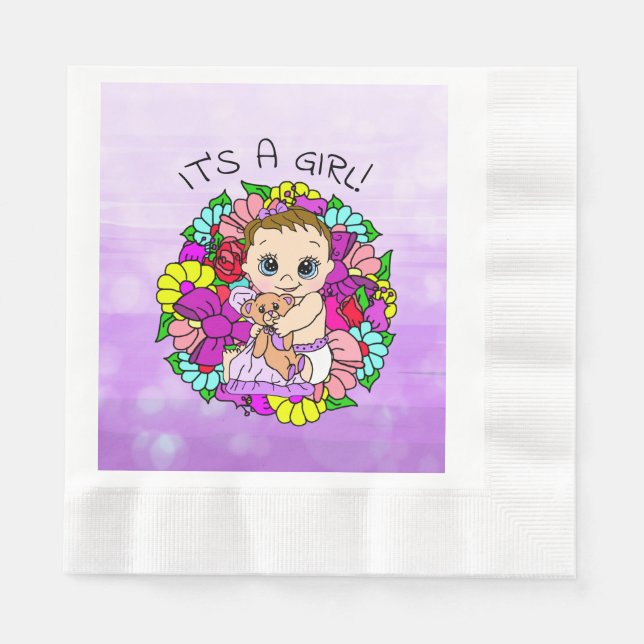 Serviette En Papier C'est un Baby shower de fille pourpre (Devant)