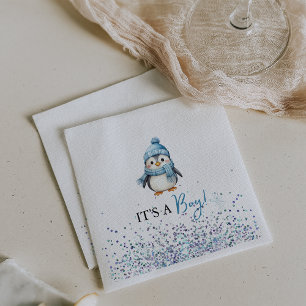 Serviette En Papier C'est un Baby shower d'hiver de pingouin garçon
