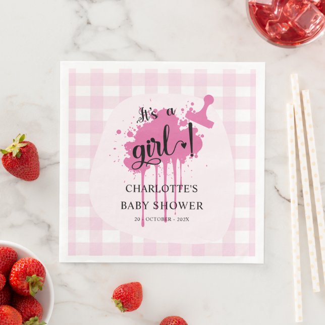 Serviette En Papier C'est un Baby shower En vichy rose Girl Cute Paste (En situation)