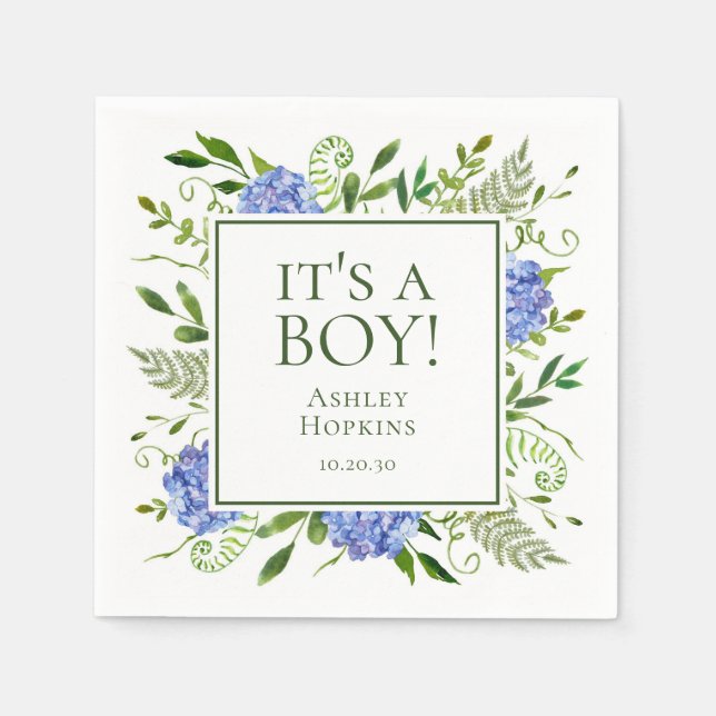 Serviette En Papier C'est Un Baby shower Garçon Blue Hydrangeas Boy (Devant)