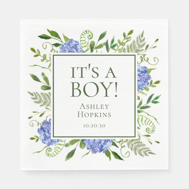 Serviette En Papier C'est Un Baby shower Garçon Blue Hydrangeas Boy (Devant)