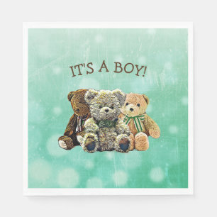 Serviette En Papier C'est un Baby shower Garçon, Vert et Brown Ours en