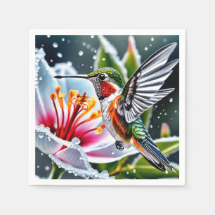 Serviette En Papier C'est un bel oiseau-colibri d'hibiscus givré b