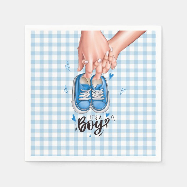 Serviette En Papier C'est un garçon Baby shower Blue Boy Chaussures (Devant)