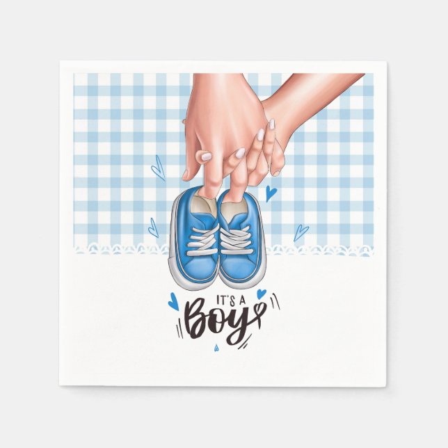 Serviette En Papier C'est un garçon Baby shower Blue Boy Chaussures (Devant)