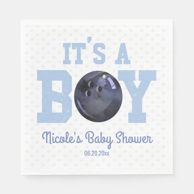 Serviette En Papier C'est un garçon ! Baby shower de balle de Bowling  (Devant)