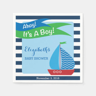 Serviette En Papier C'est un garçon, baby shower nautique bleu