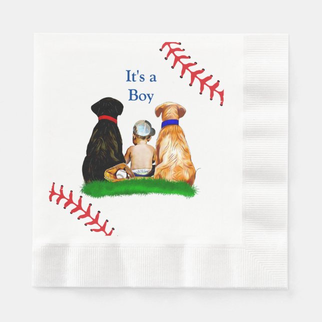 Serviette En Papier C'est un garçon, | Baseball Baby shower à thème (Devant)