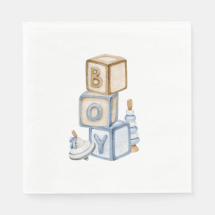 Serviette En Papier C'est un garçon Bleu Boho Blocs et jouets en bois