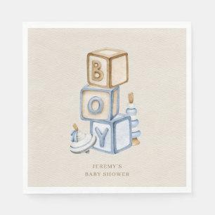 Serviette En Papier C'est un garçon Bleu Boho Blocs et jouets en bois