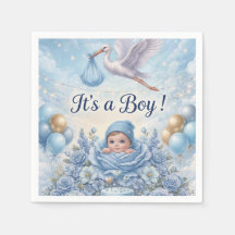 C'est un Garçon Fête Bébé Stork Fantaisiste Bleu