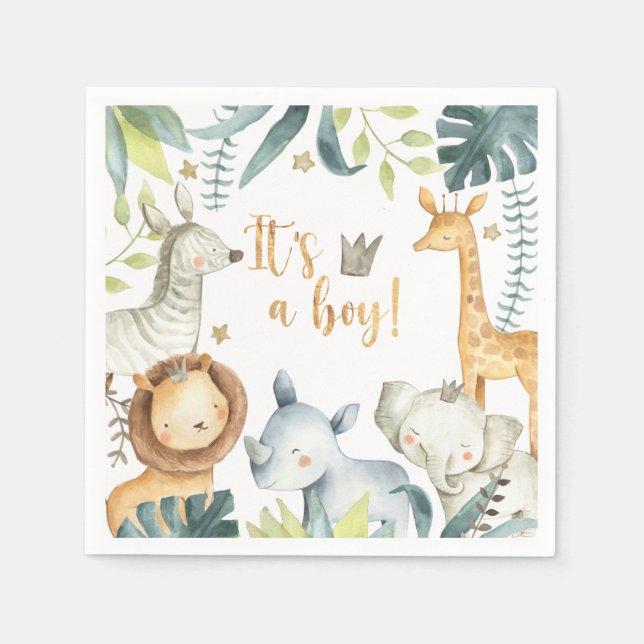 Serviette En Papier C'est un garçon Giraffe sauvage Zebra Elephant Bab (Devant)